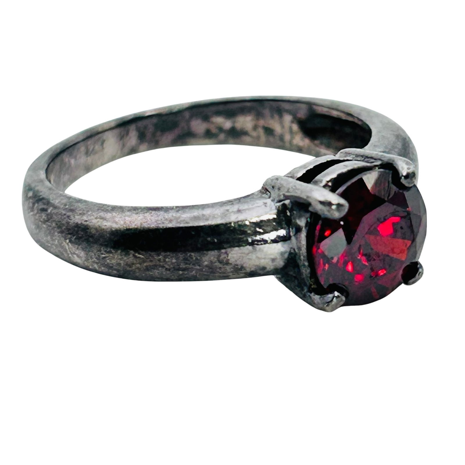 Garnet Sterling Solitaire Ring Size 7, 3.86 G (1 of 5)