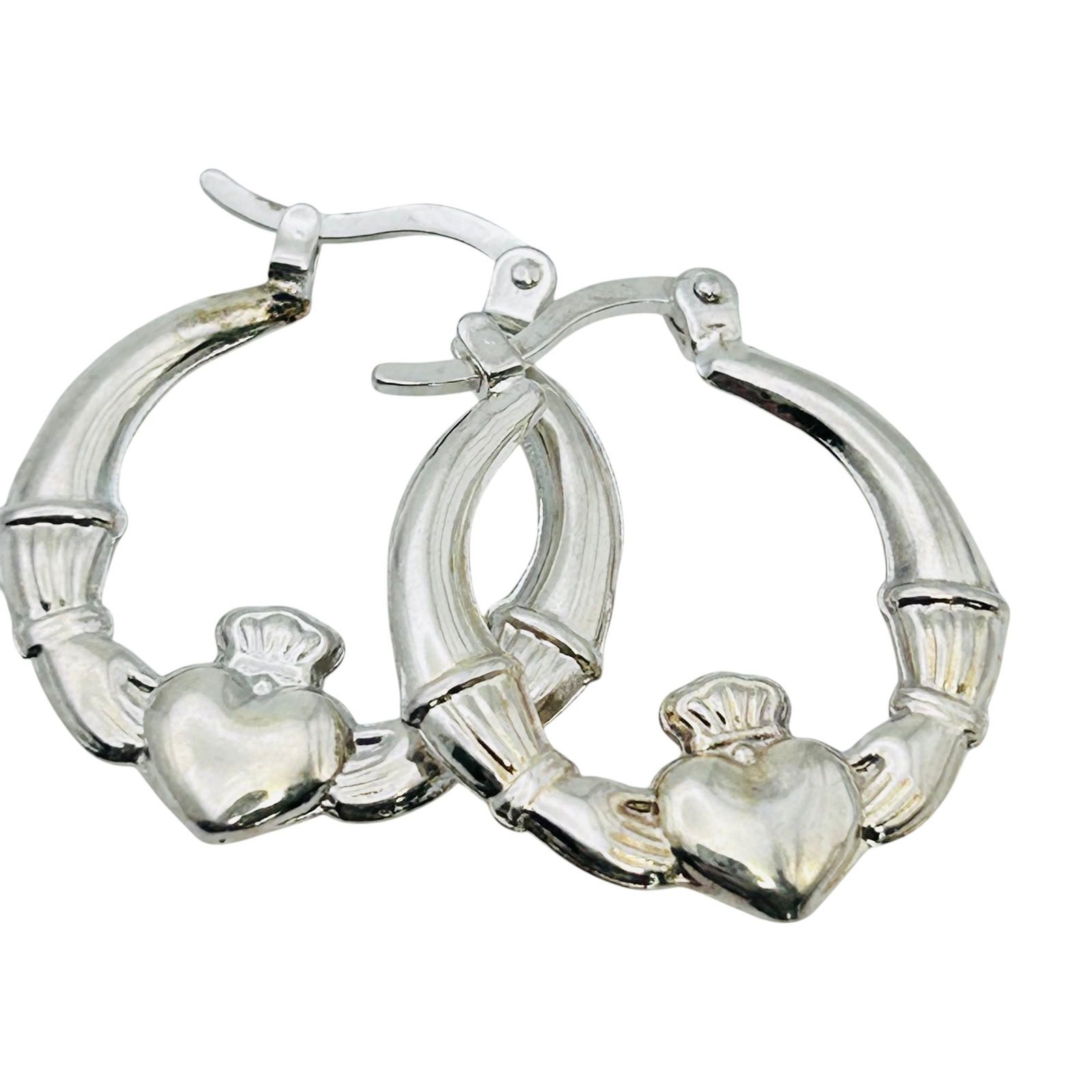 CLADDAUGH Sterling Silver Hinge Hoop Earrings 3.07 G (1 of 5)