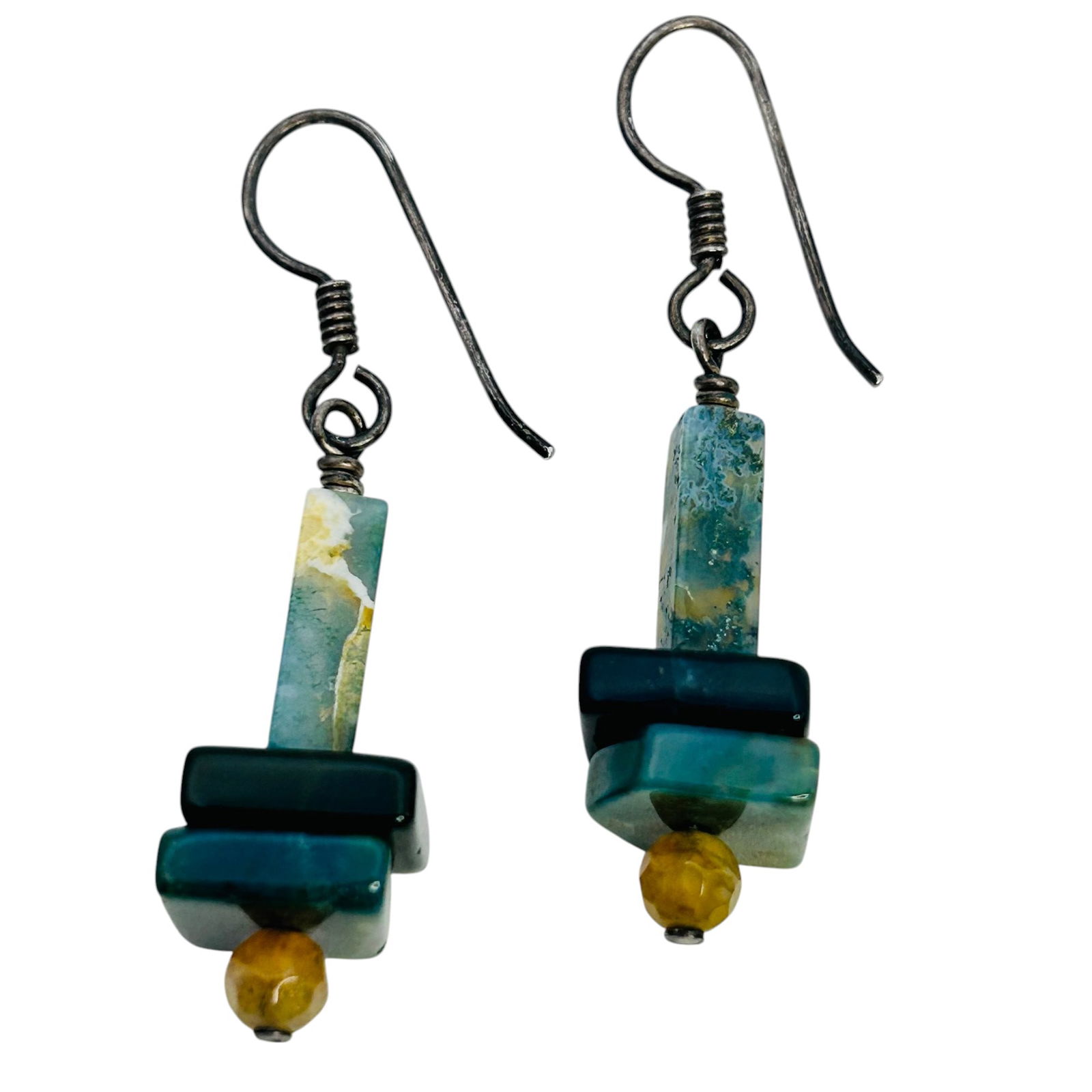 Multi Gemstone Emerald/garnet? Sterling Modern Hook Back Earrings, 5.37 G (1 of 4)