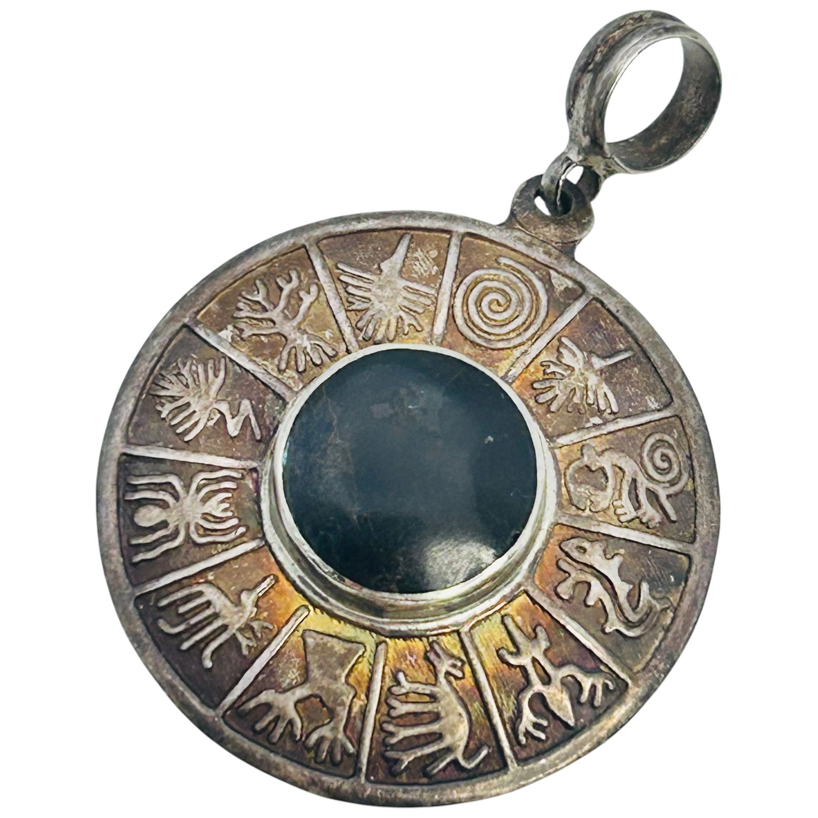 950 Sterling ONYX Zodiac Calendar Medallion Pendant 3.99 G (1 of 4)