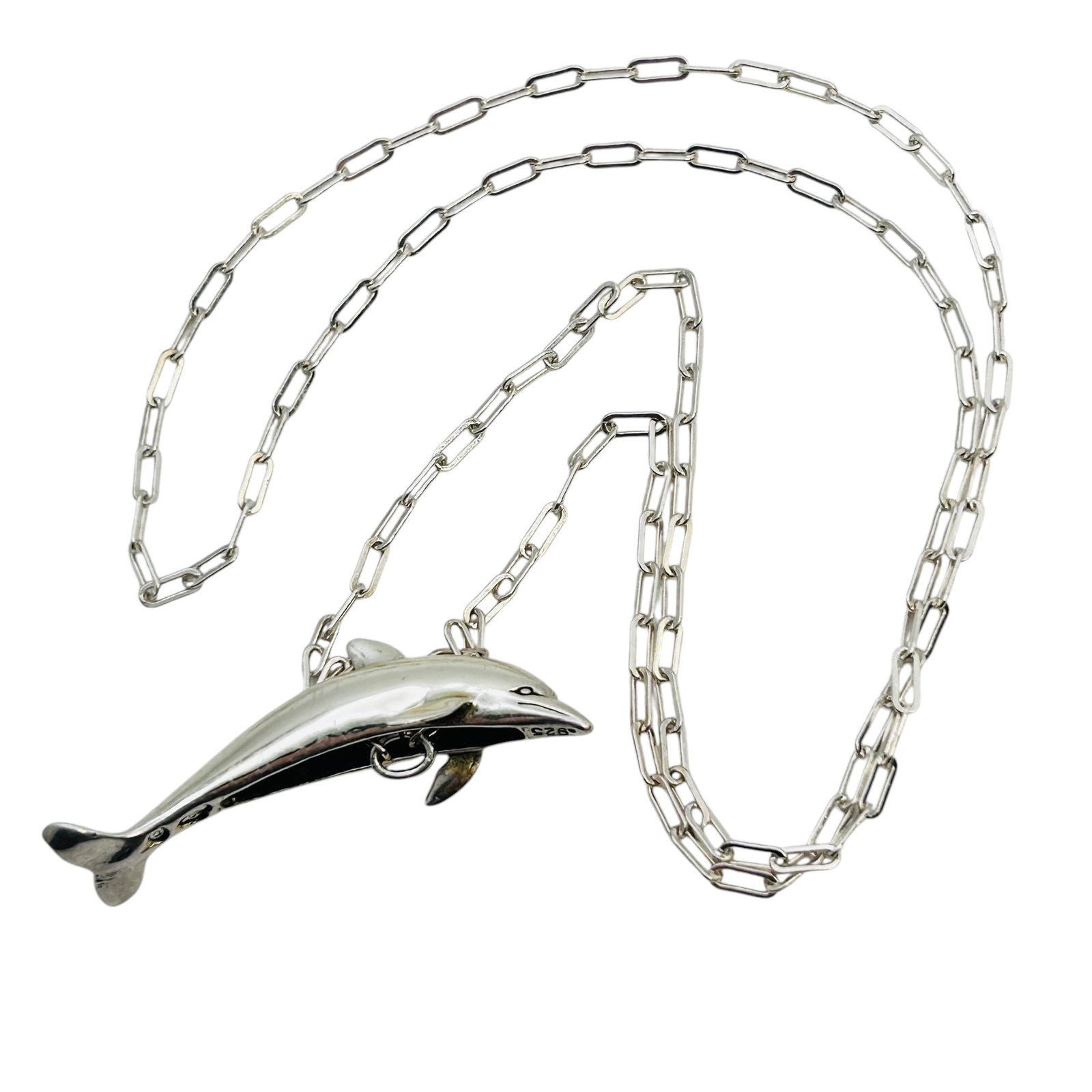 SC Sterling Oval Link Chain Dolphin Pendant 14.7 G: SC Sterling oval link chain dolphin pendant 14.7 g