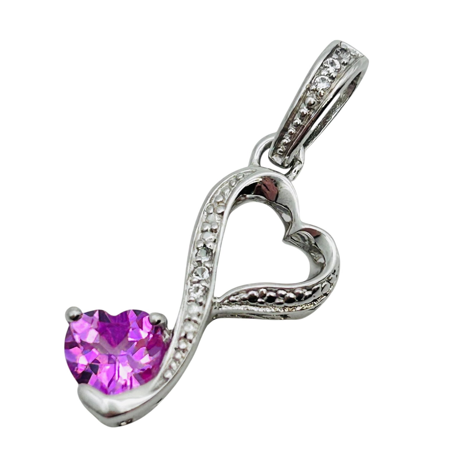 LA Pink Sapphire And Diamond Sterling Infiniti Heart Pendant 1.9: LA pink sapphire and diamond Sterling Infiniti heart pendant 1.9