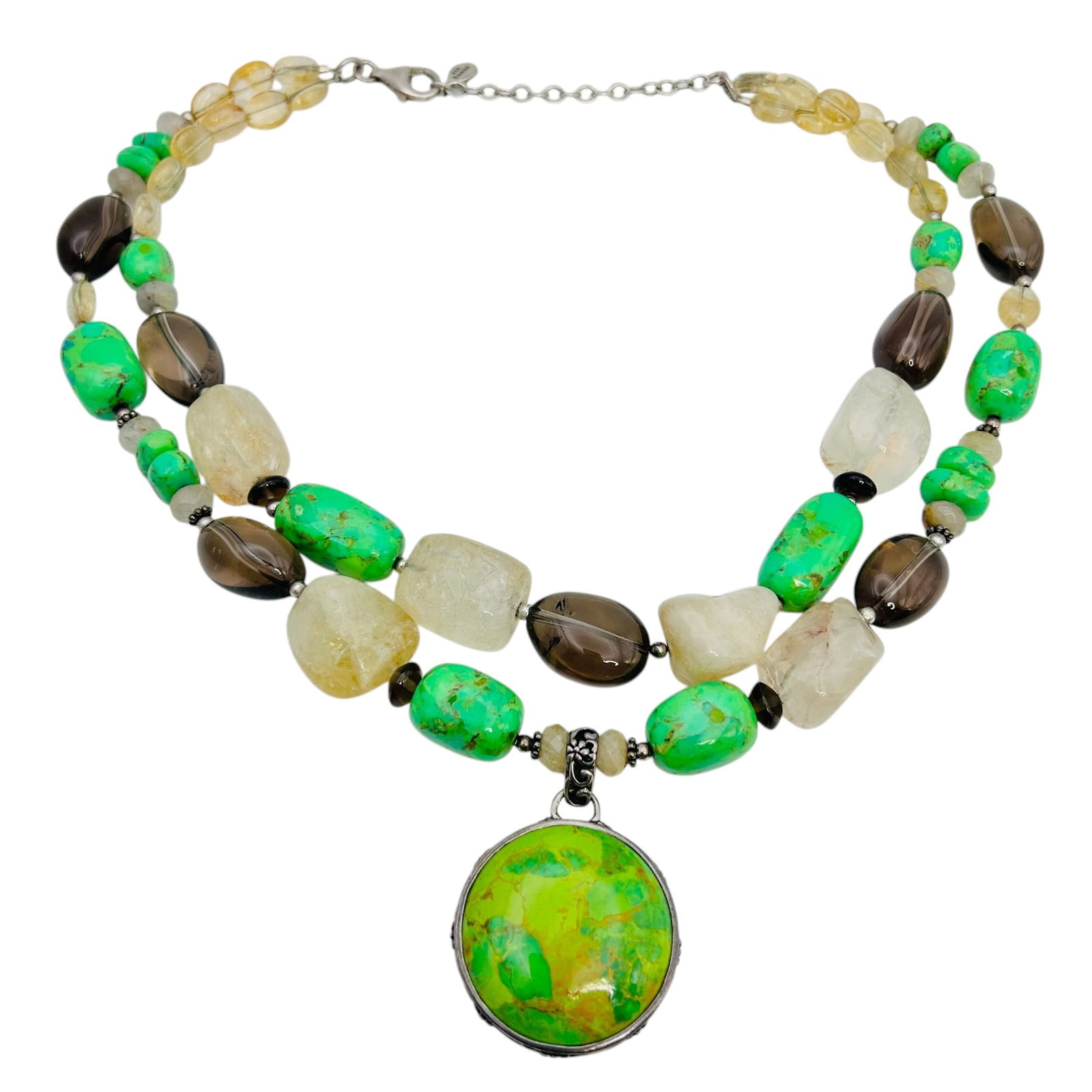 BARSE Spinel, Quartz, Green Turquoise Sterling Necklace, 165 G: BARSE spinel quartz green turquoise sterling necklace 165 g