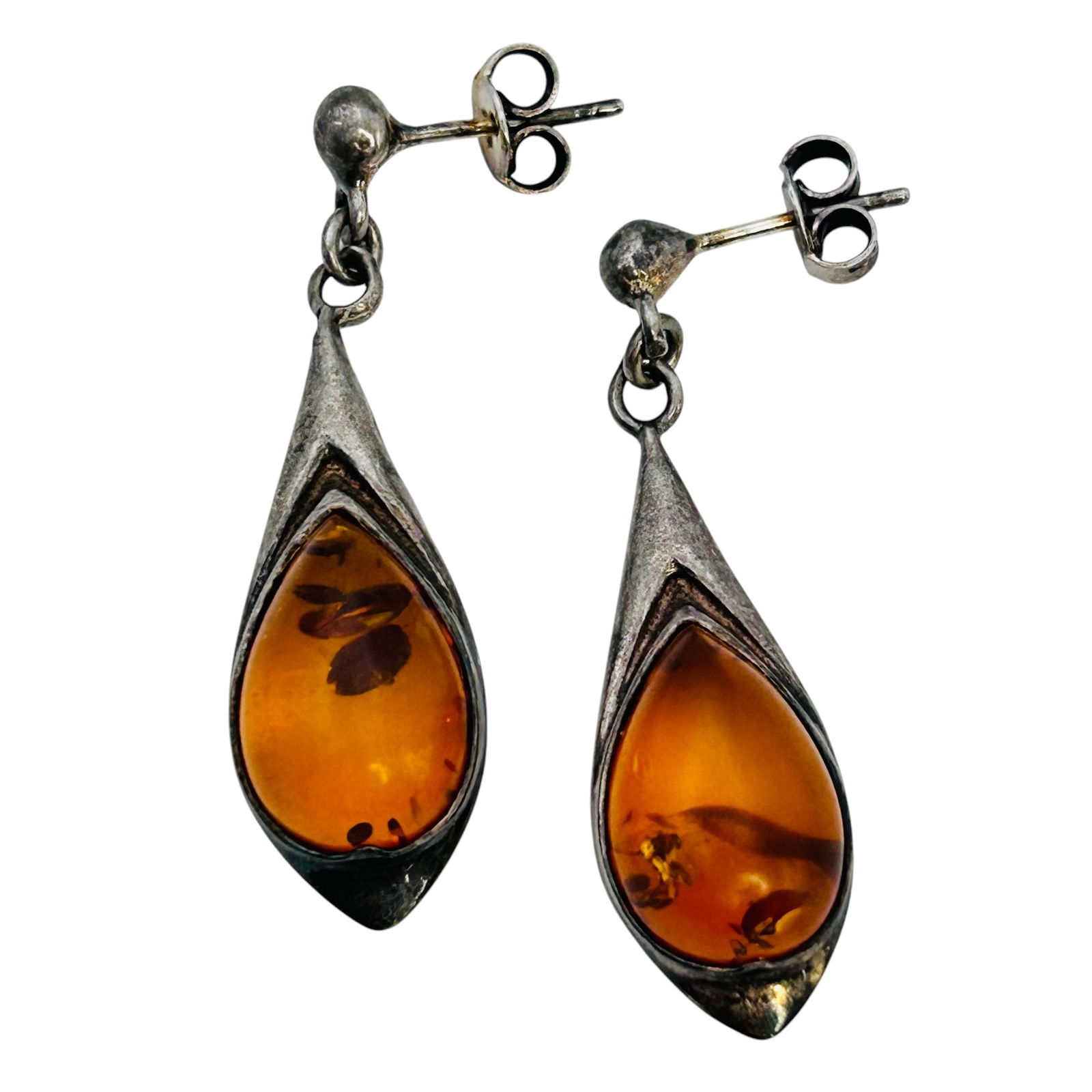 Amber Sterling Dangle Earrings 4.82 G Pushbacks (1 of 5)