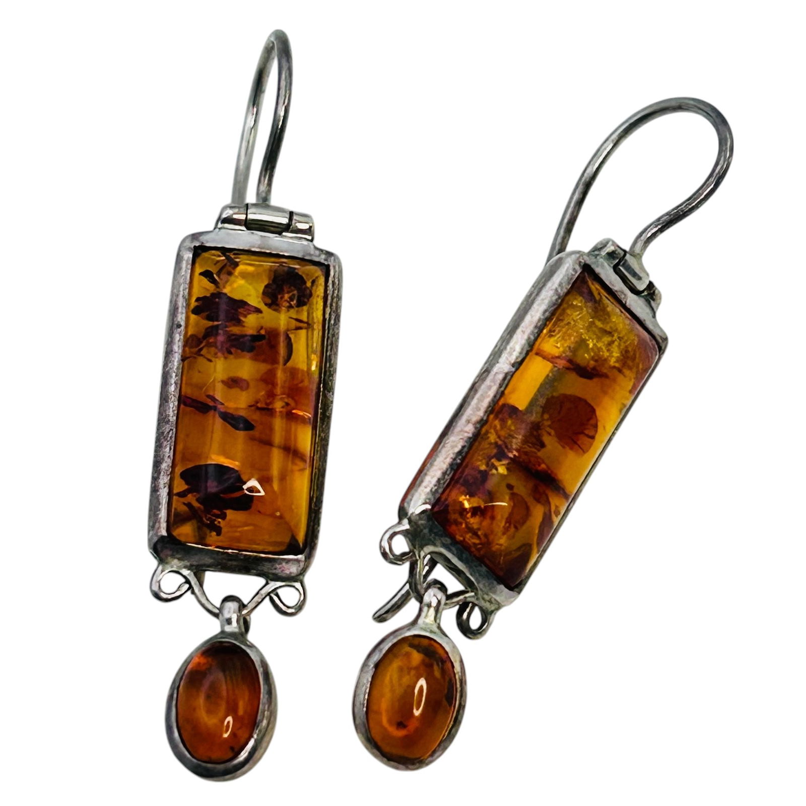 Amber Sterling Hook Back Earrings 3.48 G (1 of 4)