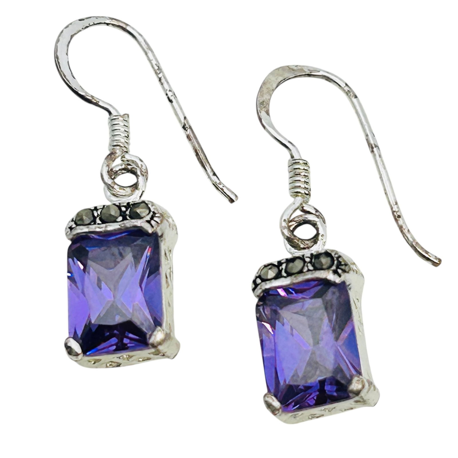 MO IOLITE And MARCASITE Sterling  Dangle Earrings 2.93 G (1 of 4)