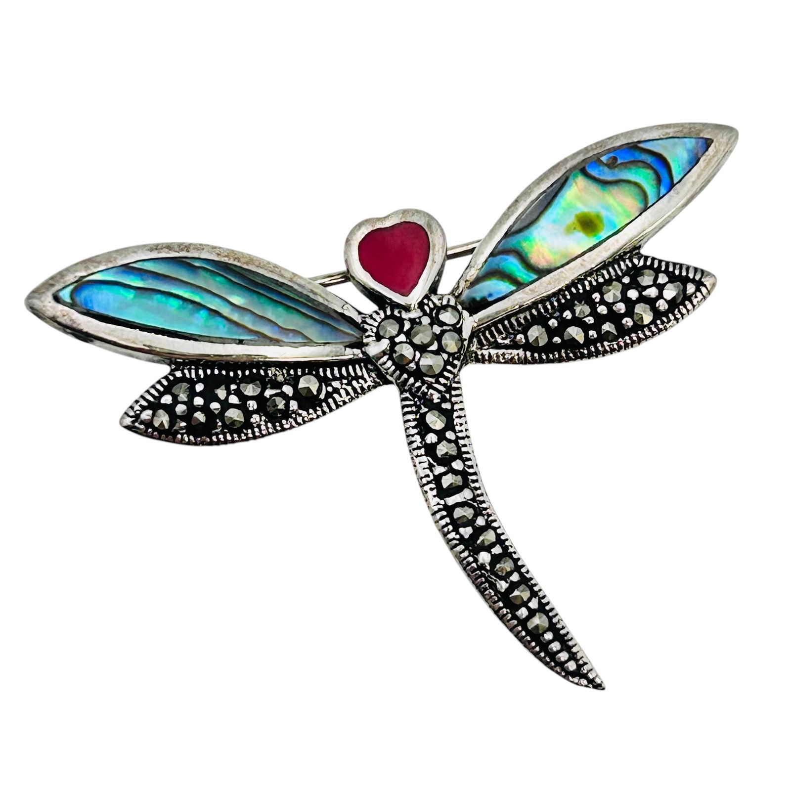 Abalone Sterling MARCASITE Dragonfly Brooch 5.55 G: Abalone Sterling MARCASITE dragonfly brooch 5.55 g