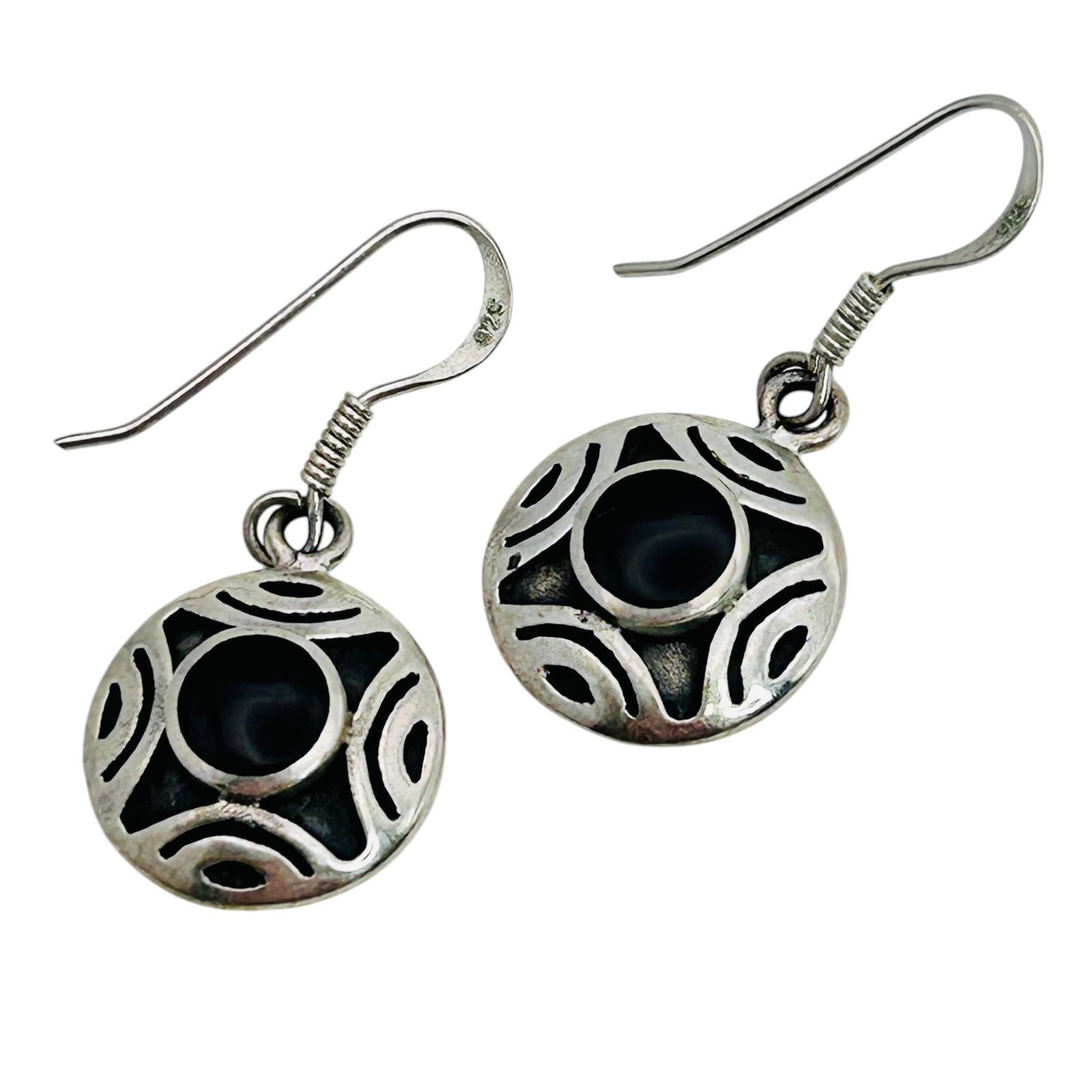 ONYX Sterling Round Dangle Earrings 4.08 G (1 of 4)