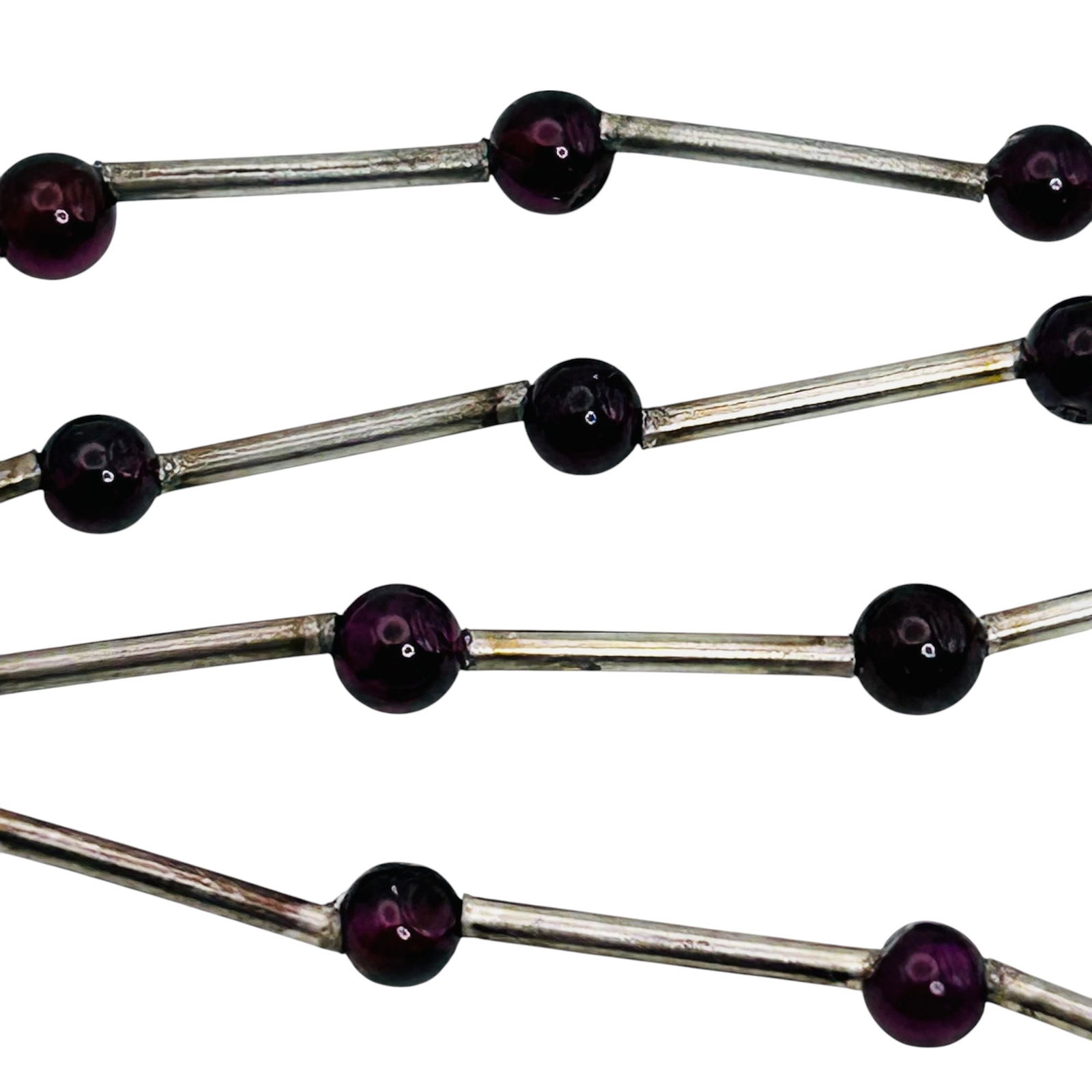 Garnet Bead Sterling Bar Chain Necklace 6.15 G: Garnet bead sterling bar chain necklace 6.15 g