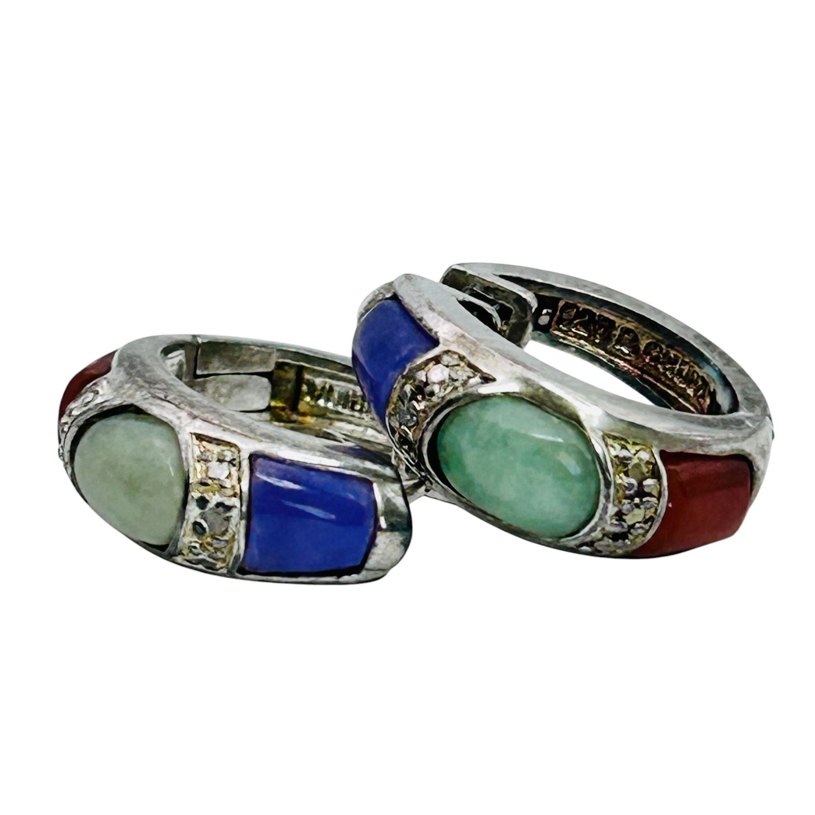 Amethyst Carnelian And Jade Sterling Hinge Hoop Earring 6.74 G (1 of 6)