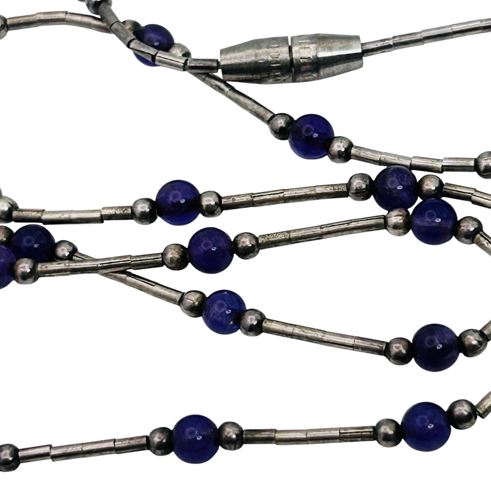 Amethyst Bead, And Sterling Bead And Bar Chain Pendant 3.72 G: Amethyst bead and sterling bead and bar chain pendant 3.72 g