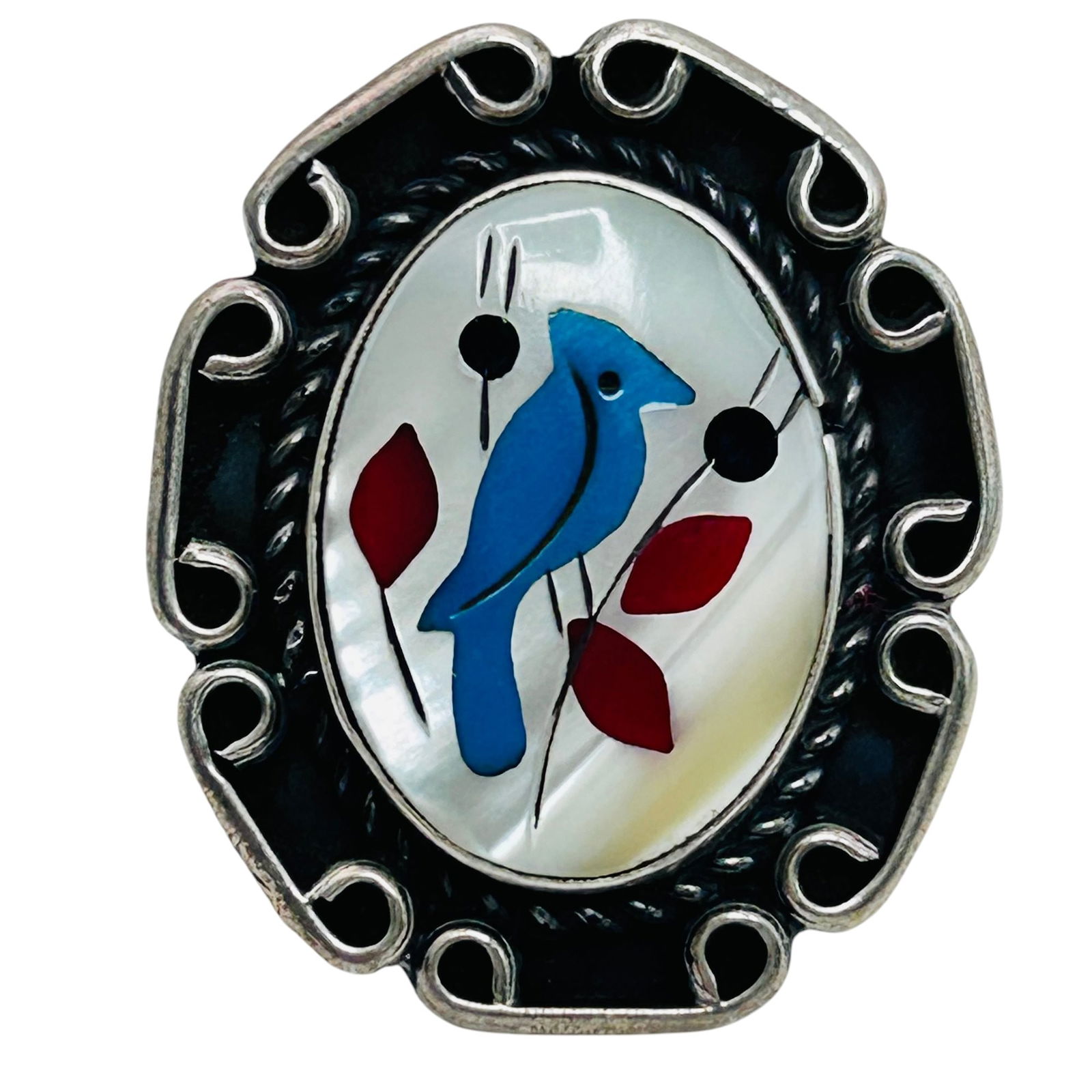 ZUNI Inlaid Turquoise Sterling Statement Ring Size 7, 5.82 G (1 of 4)