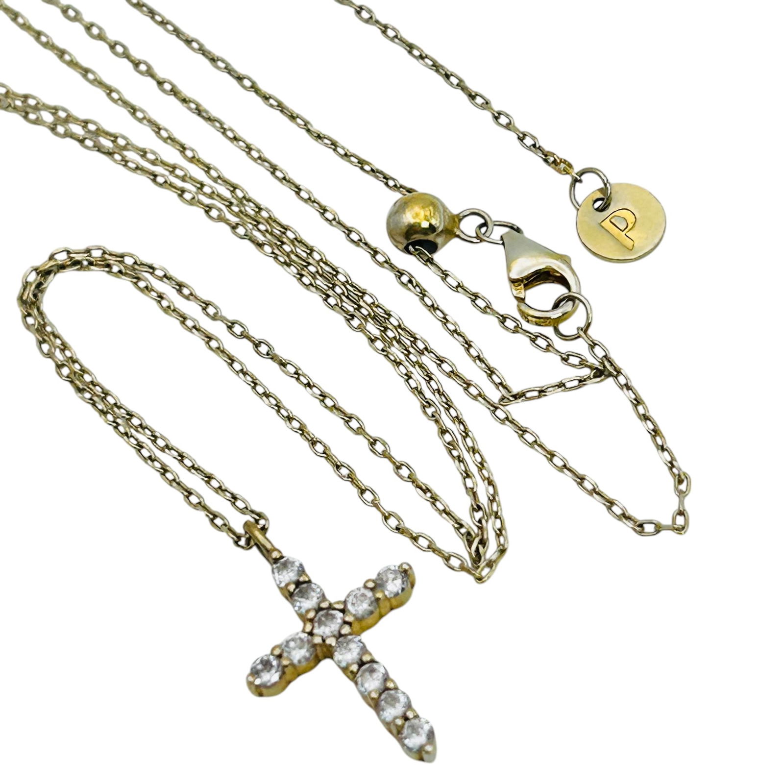 Sterling Cross Pendant Cable Chain Adjustable Necklace 2.07 G (1 of 4)