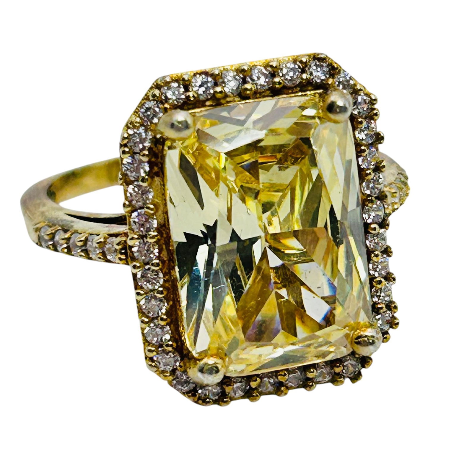 Sterling Yellow Rhinestone Rectangular Set Statement Ring Size 7, 6.42 G (1 of 6)