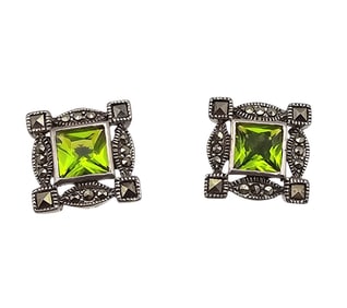 Marcasite Rhinestone Sterling Silver Earrings 6.1 G