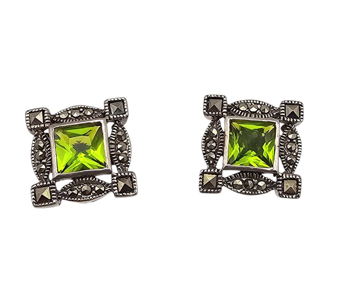 Marcasite Rhinestone Sterling Silver Earrings 6.1 G