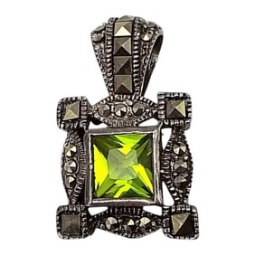 Marcasite Rhinestone Sterling Silver Pendant 3.8 G