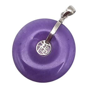 Purple Jade Sterling Silver Asian Character Pendant 4 G