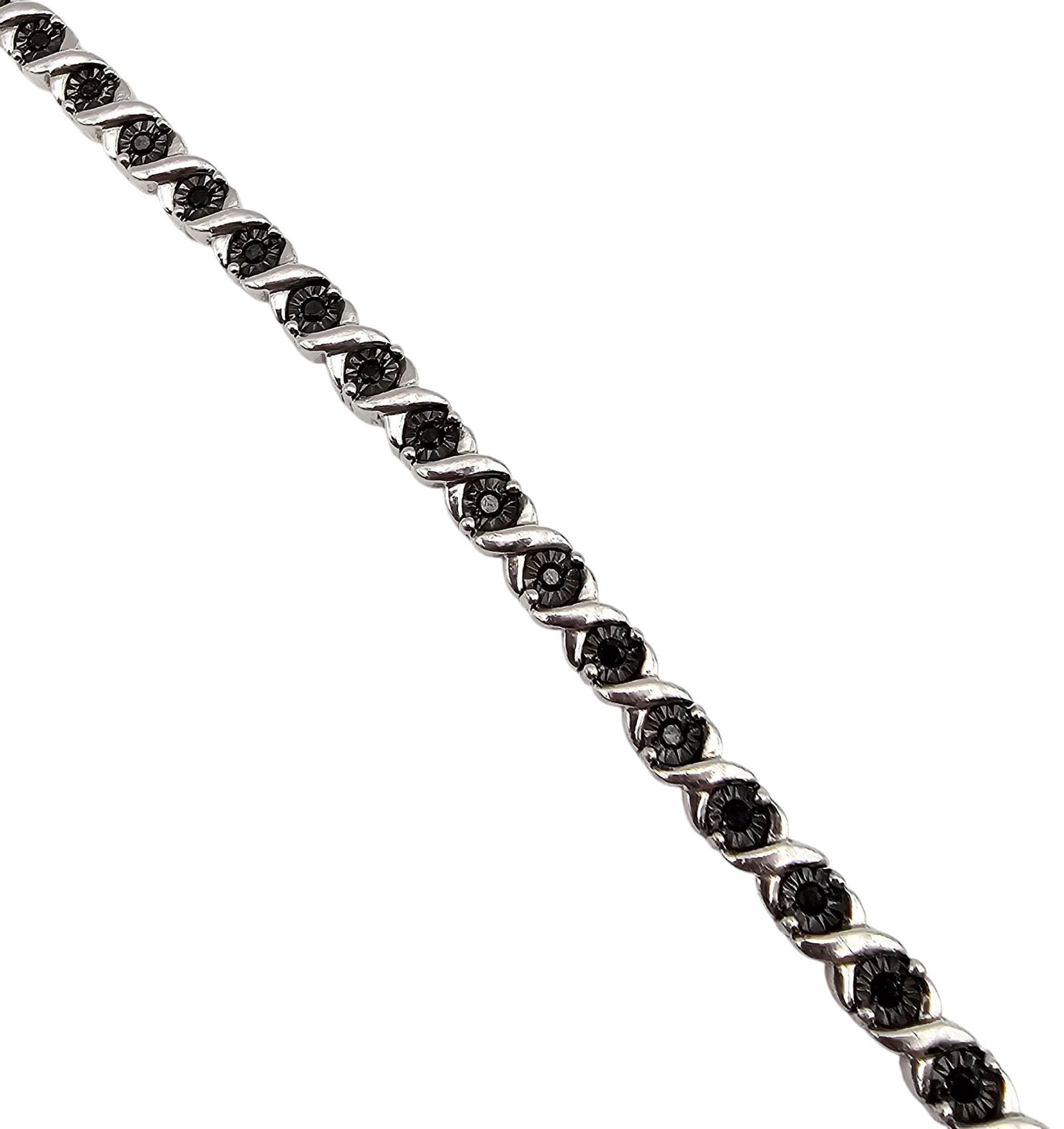 Black Stone Sterling Silver Tennis Bracelet 20 G (1 of 3)