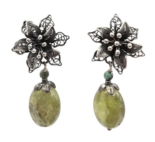 Agate Sterling Silver Filigree Drop Earrings 8.9 G