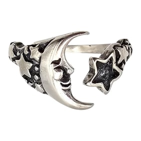 Sterling Silver Crescent Moon Star Ring Size 7 3 G