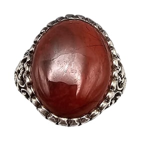 Signed Jasper Sterling Silver Ring Size 8 6.8 G