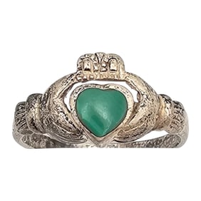 Malachite Sterling Silver Claddagh Ring Size 7.5 2.7 G