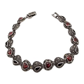 Rhinestone Marcasite Sterling Silver Heart Bracelet 17.9 G