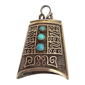 Vintage Chinese Import Turquoise Gold Over Sterling Silver Mesh Open Top Charm 8.1 G