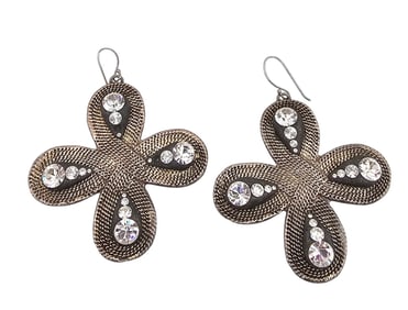 O. S. Schatzman Rhinestone Sterling Silver Flower Drop Dangle Earrings 21.6 G