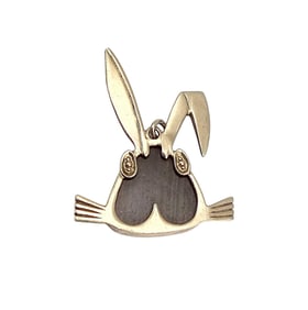 Wood Sterling Silver Bunny Rabbit Brooch 2.7 G