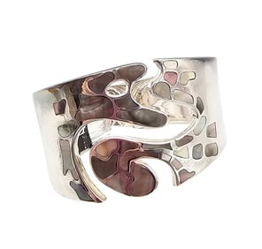 Guess Collection NWT Abalone Sterling Silver Hinge Bangle Bracelet 92.5 G