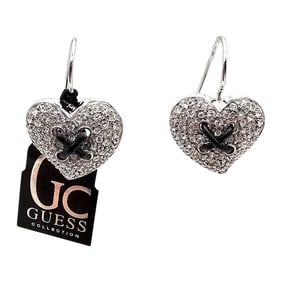 Guess Collection NWT Rhinestone Sterling Silver Heart Drop Dangle Earrings 8.2 G