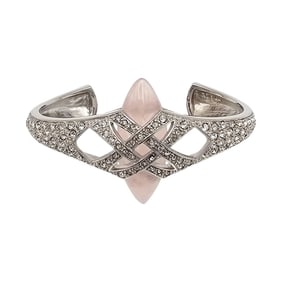Guess Collection Rose Quartz Rhinestone Sterling Silver Cuff Bracelet 30.7 G