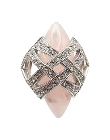 Guess Collection Rose Quartz Rhinestone Sterling Silver Ring Size 6.5 14.2 G