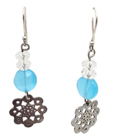 Blue Bead Sterling Silver Snowflake Drop Dangle Earrings 4.9 G