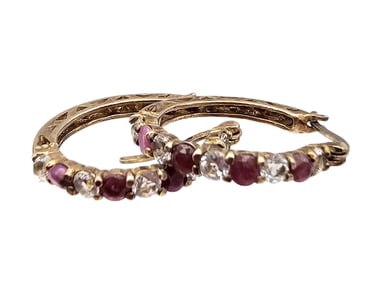 Ruby Gold Over Sterling Silver Hoop Earrings 4.7 G