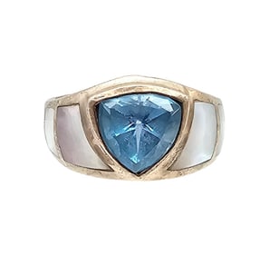 Topaz Mother Of Pearl Sterling Silver Ring Size 5.75 5.3 G