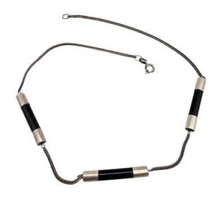 Spain Onyx Sterling Silver Long Link Necklace 6.5 G