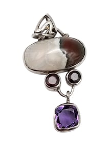 Amethyst Quartz Garnet Sterling Silver Pendant 11.8 G