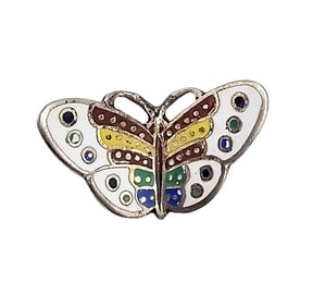 Signed Enamel Sterling Silver Butterfly Pendant 2.1 G