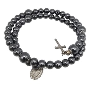 Creed Sterling Silver Hematite Religious Wrap Bracelet 41.7 G