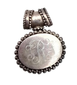 Sterling Silver Etched Monogram Pendant 10.6 G