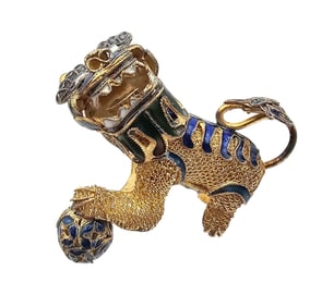 Vintage Chinese Import Enamel Gold Over Sterling Silver Foo Dog 14.9 G