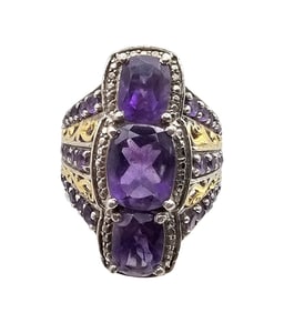Amethyst Sterling Silver Cocktail Ring Size 7 10.7 G