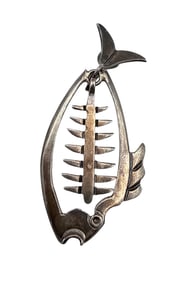 Mexico Sterling Silver Skeleton Fish Pendant 6.7 G