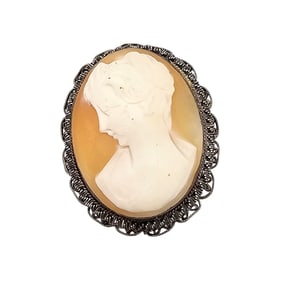 Vintage Shell Carved Cameo Gold Filled? Brooch Pendant 8.8 G