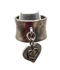 Sterling Silver Heart Dangle Ring Size 5.75 7.5 G