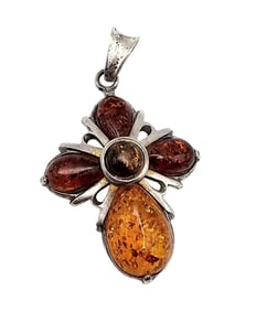 V.B. Poland Amber Sterling Silver Cross Pendant 4.7 G