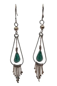 Turquoise Sterling Silver Fringe Drop Dangle Earrings Hippie Style 5.9 G